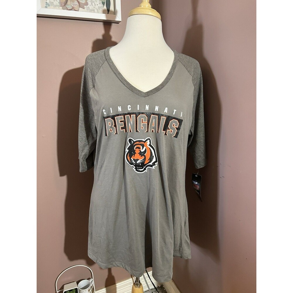 Majestic Cincinnati Bengals V Neck T Shirt Womens 2XL Gray New